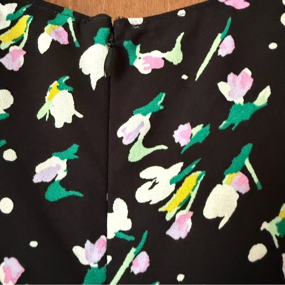 Halogen  EUC. Black Floral Sleeveless A-Line Back Zip Dress. Fun Fun Fun! - Picture 6 of 9